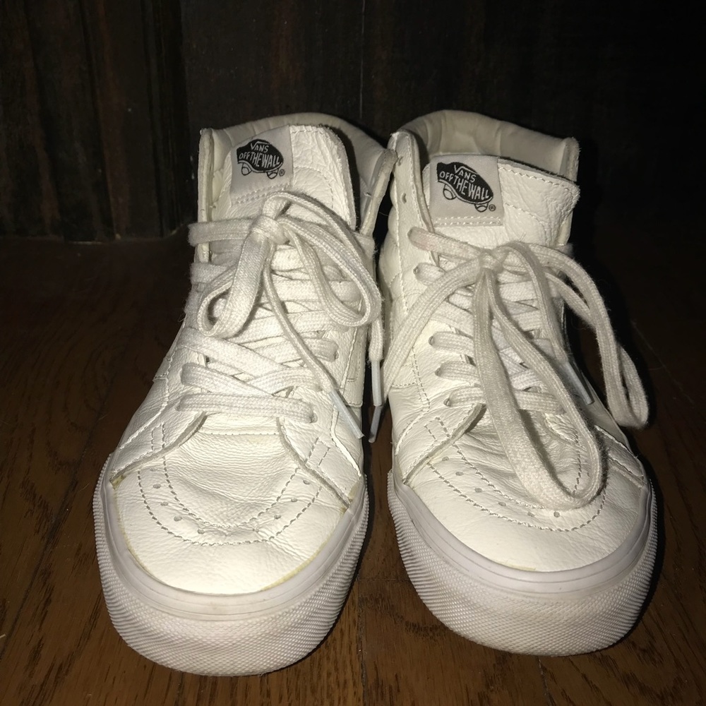Vans Sk8-Hi Top Sneaker, white leather 7.5